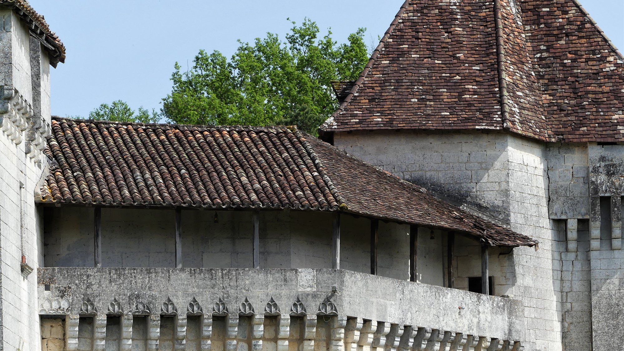 Les mâchicoulis du chemin de ronde vus de la cour
